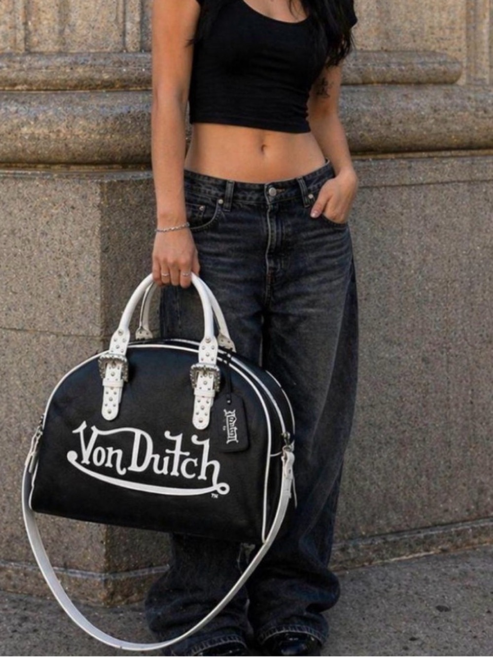 NWT Y2K Von Dutch Black & White Bowling Duffle Bag 🖤🤍 Eye Wings RARE | Sold Out